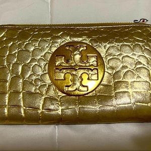 Well-loved Tory Burch Gold Leather wallet/clutch